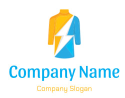 A graphic design of a shirt featuring a yellow and blue color scheme with a white lightning bolt.