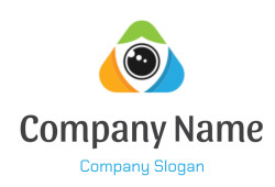 Colorful geometric security icon with an eye symbol in the center.