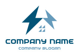Abstract logo design featuring a blue arrow and triangle shape.