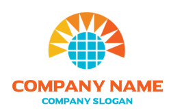 A logo featuring a blue globe with orange and yellow sun rays extending outward.