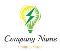 Icon of a green and yellow light bulb with a sun and leaf motif representing eco-friendly energy.