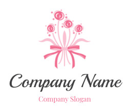 Pink flower bouquet icon with a ribbon, featuring abstract floral design.