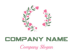 Illustration of a floral wreath with pink flowers and green leaves.