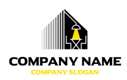 Abstract geometric black and white artwork featuring a yellow light bulb design.