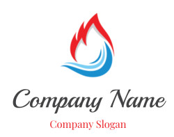 Abstract logo design with red flames and blue water waves.