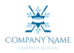 Snowflake design incorporating ice hockey sticks and puck.