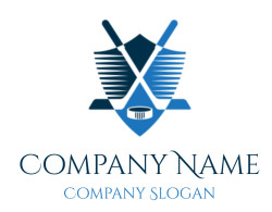 Abstract blue and black logo featuring a shield with crossing paddles.