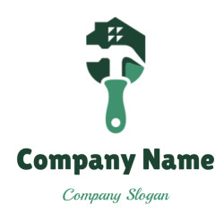 Illustration of a paintbrush with a house icon above it in green tones.