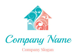 A colorful arrow featuring swirling blue and red patterns in an abstract design.