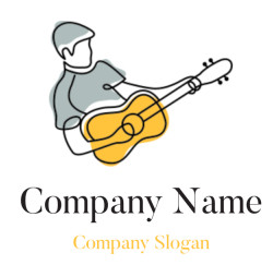 Minimalist line art illustration of a person playing a guitar.