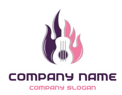 Stylized guitar with purple and pink flames illustration.
