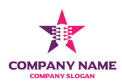 Colorful star-shaped logo with a circuit board design in pink and purple.