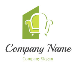 Green and white armchair logo design icon.