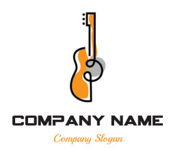 Abstract illustration of a guitar with an orange and black color scheme.