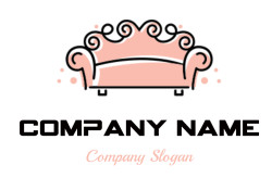 Illustration of an elegant pink couch with swirl designs.