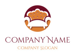 Stylized icon of a sofa with a buttoned back in warm colors.