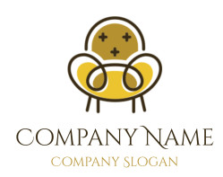 A stylized illustration of a cozy armchair in shades of yellow and brown.