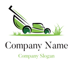 Vector illustration of a green lawn mower on grass.