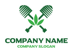 Logo featuring two green shovels crossed with a green leaf in the center.