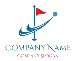 Golf-themed logo with red flag and swooshing design.