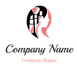 Abstract logo featuring a female profile and makeup tools.