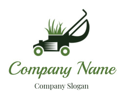 Silhouette of a lawn mower with grass sprouting.