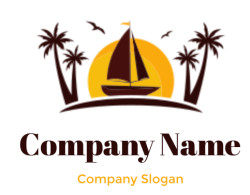 tourism logo birds palm trees and sailing boat