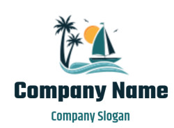 tour operator logo palm trees waves and sailboat