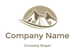 camping logo icon tent under mountains