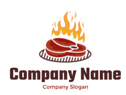 restaurant logo steak on a grill with fire