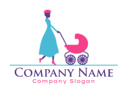 childcare logo nanny with baby carriage vector