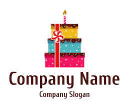 food logo candle and ribbon on birthday cake