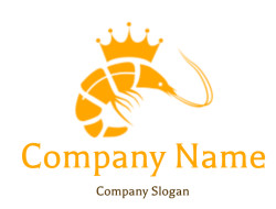 Golden shrimp with a crown logo design.