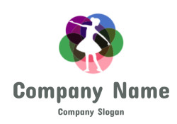 dance school logo ballerina in colorful circles