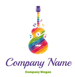 music center logo rainbow color brush strokes guitar