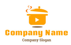 restaurant logo play button in cooking pot