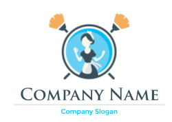 cleaning logo maid in circle with two brooms