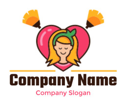 cleaning logo smiling maid in heart with brooms