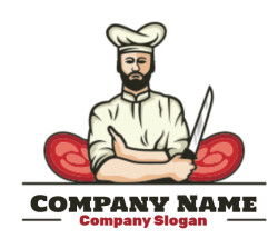 restaurant logo butcher with knife with steaks