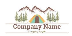 travel logo campsite tent mountains and trees