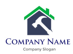 home remodeling logo house behind hammer