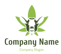 animal logo goat front face in cannabis leaves