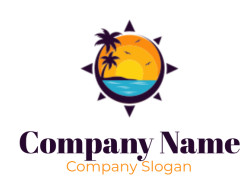 tour guide logo tropical beach in compass