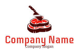 restaurant logo meat slices with butcher knife