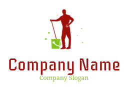 cleaning logo janitor with mop and bucket