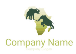 travel logo Africa map with jumping elephants