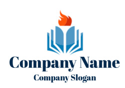 library logo icon flame on top of open book