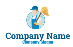 cleaning logo janitor holding mop in circle