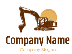 construction logo sun with silhouette excavator