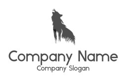 animal logo wolf howling on negative space grass